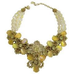 MIRIAM HASKELL Necklace Glass Beads Rhinestones Russian Gold Yellow SIGNED