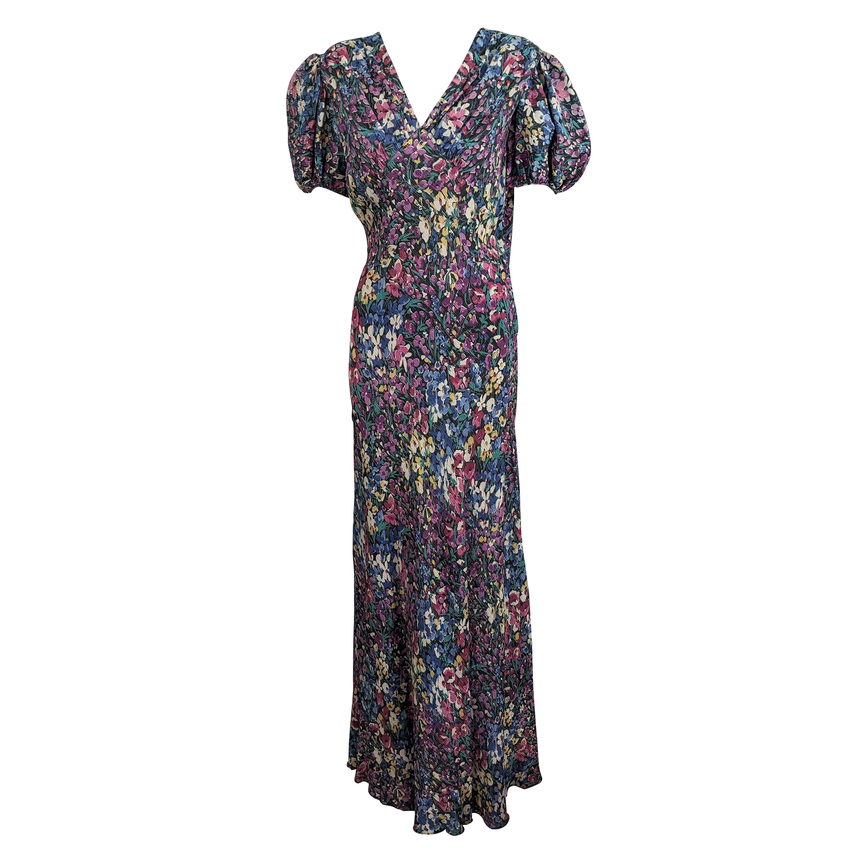 Elegant Art Deco Lame Floral Gown For Sale