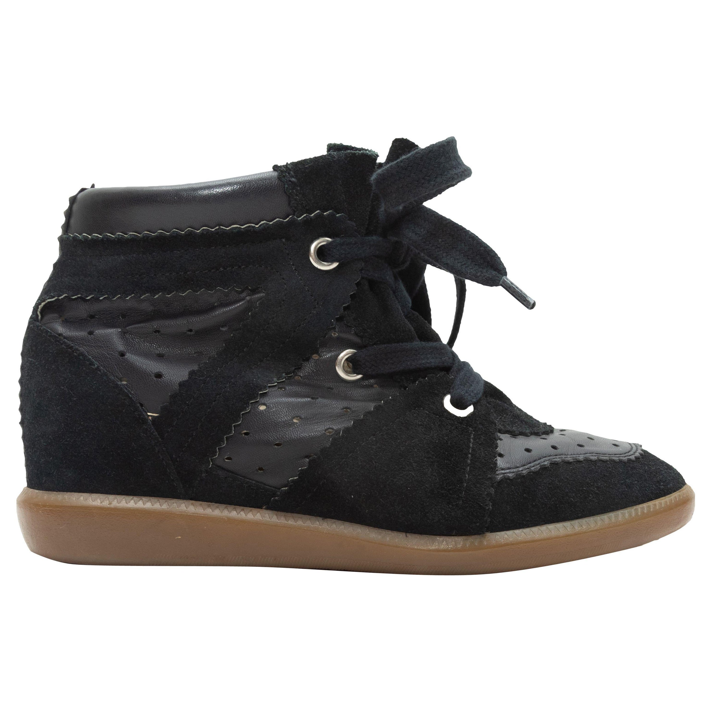 Isabel Marant Black Suede & Leather Wedge Sneakers For Sale