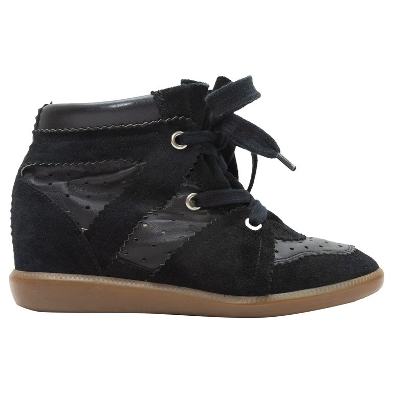 Isabel Marant Black Suede and Leather Wedge Sneakers For Sale at 1stDibs