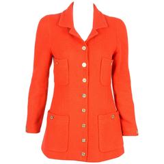 Orange Red Chanel Tweed Long Jacket