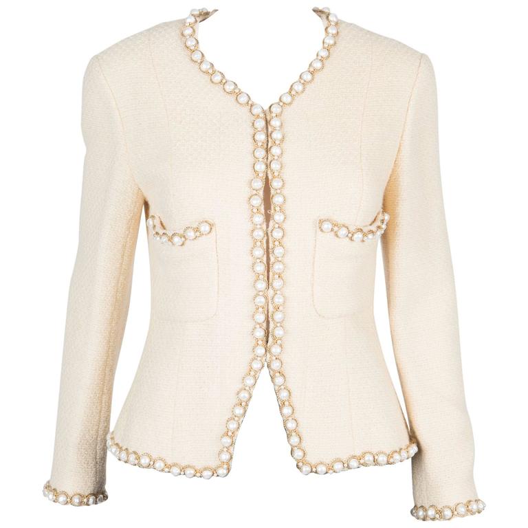 Chanel Cream Tweed Crop Jacket at 1stDibs