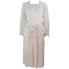 CHRISTIAN DIOR COUTURE Betsy Bloomingdale Silk Chiffon Skirt & Blouse Set Size 2 4