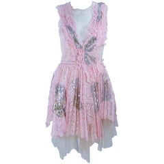 MORALES Sheer Pink Applique Cocktail Dress with Sequins Size 2