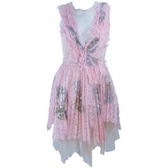 MORALES Robe de cocktail rose transparente avec appliques et paillettes Taille 2