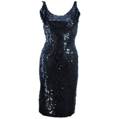 1960s Black Plastic Sequin Cocktail Dress Size 6