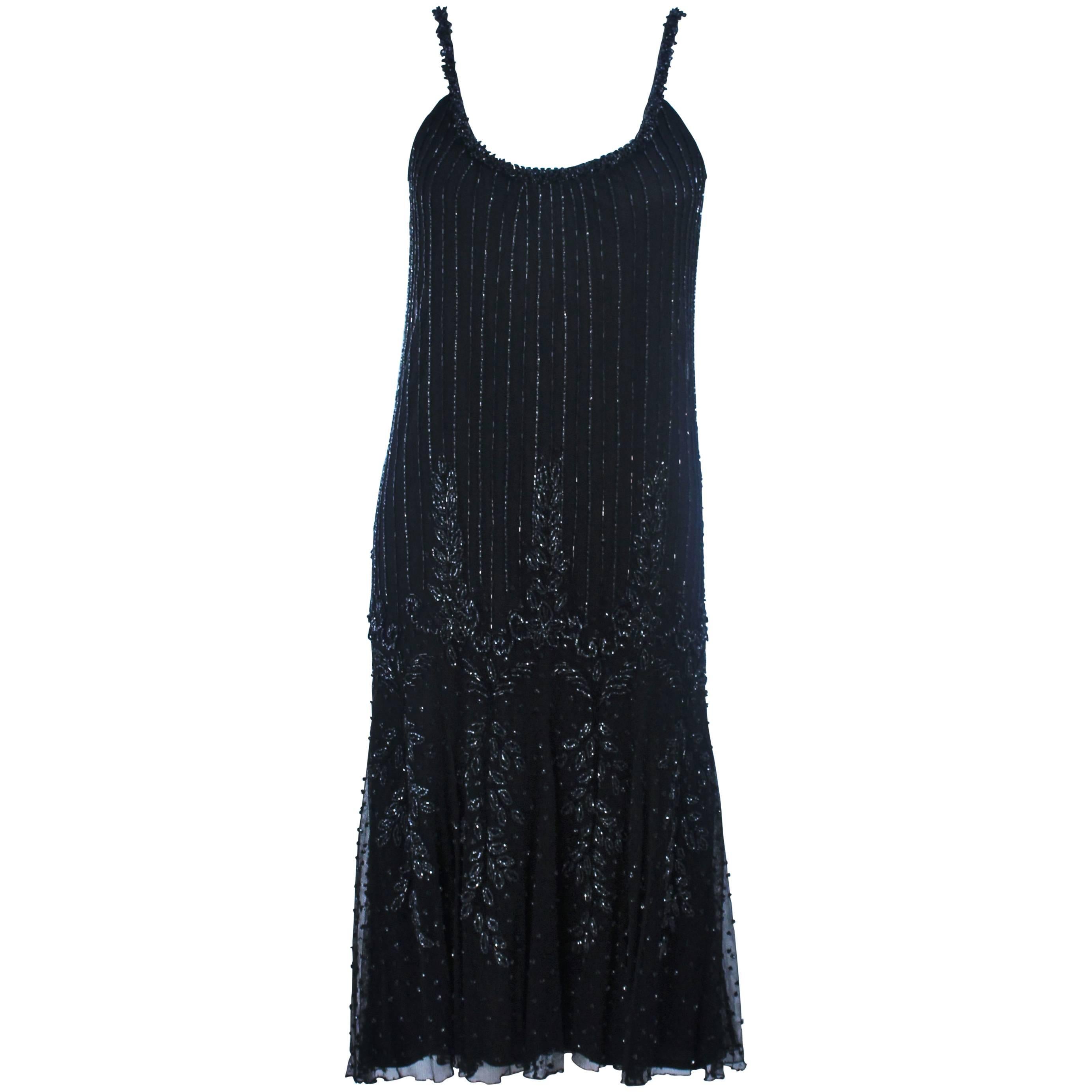 CARLOTA ALFARO Black Beaded Mesh Flapper Style Dress Size 4  For Sale