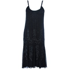 Vintage CARLOTA ALFARO Black Beaded Mesh Flapper Style Dress Size 4 