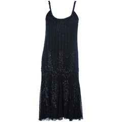 Vintage CARLOTA ALFARO Black Beaded Mesh Flapper Style Dress Size 4