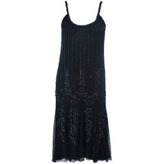 CARLOTA ALFARO Black Beaded Mesh Flapper Style Dress Size 4 