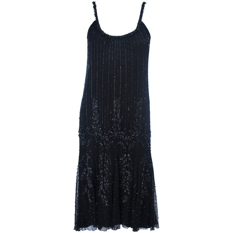 CARLOTA ALFARO Black Beaded Mesh Flapper Style Dress Size 4 For Sale at ...