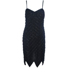 Black Beaded Cocktail Dress with Scalloped Hem Size M