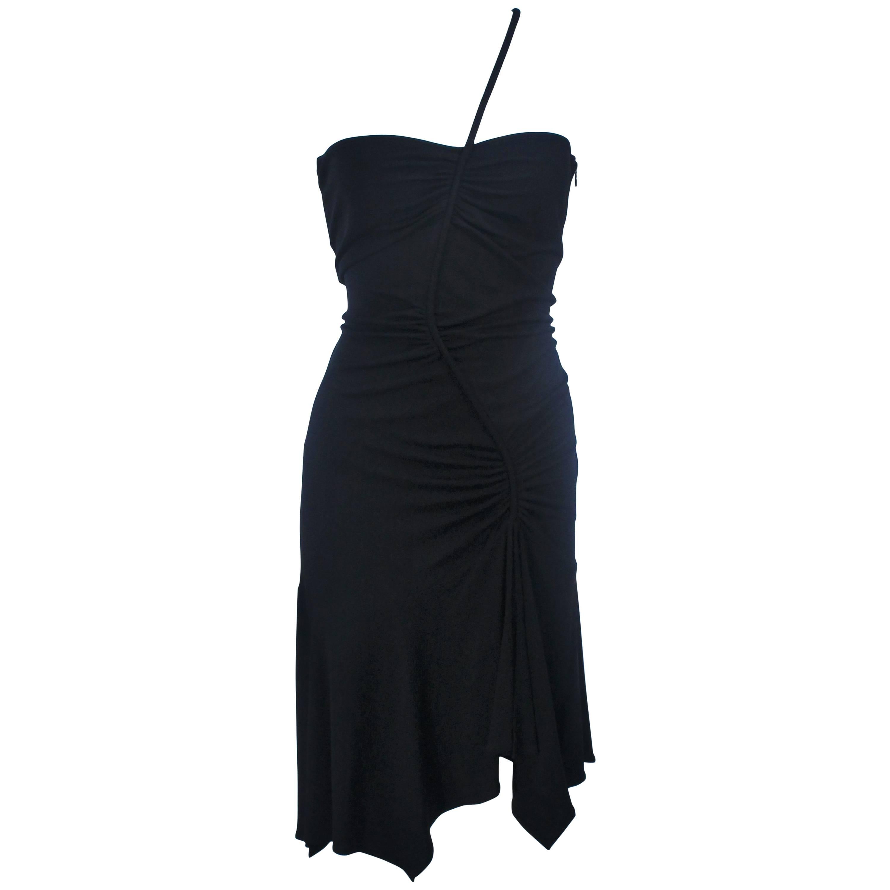 VERSACE Black Asymmetrical Jersey Dress Size 42 