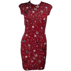 ALEXANDER MCQUEEN Floral Print Stretch Wool Dress Size S