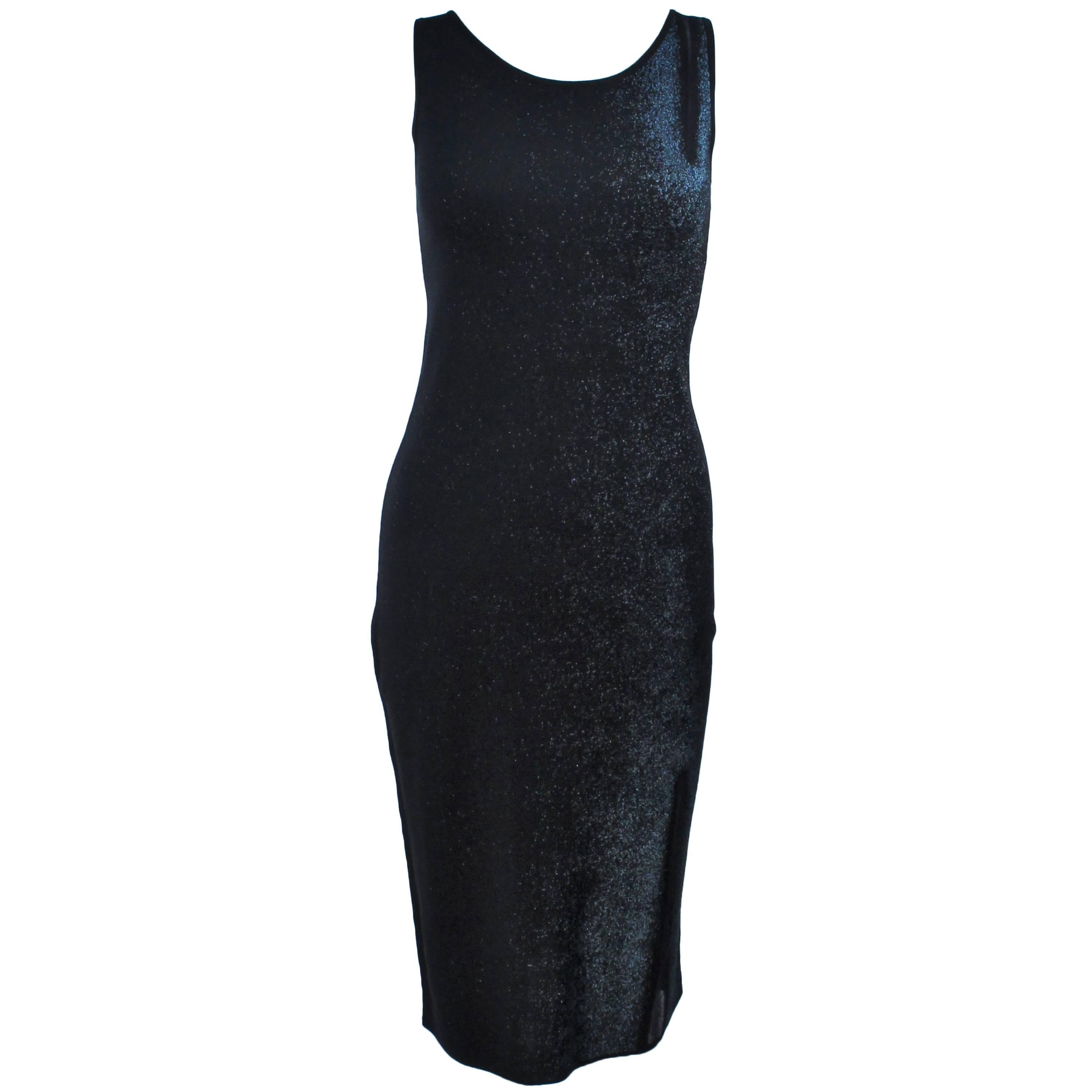 PORTS Black and Navy Metallic Stretch Dress with Sheer Detailing Size XS For Sale