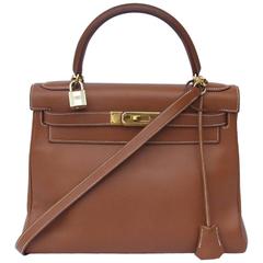 Retro Hermes Kelly 28 Bag Retourne Gold Epsom Leather Gold HDW 