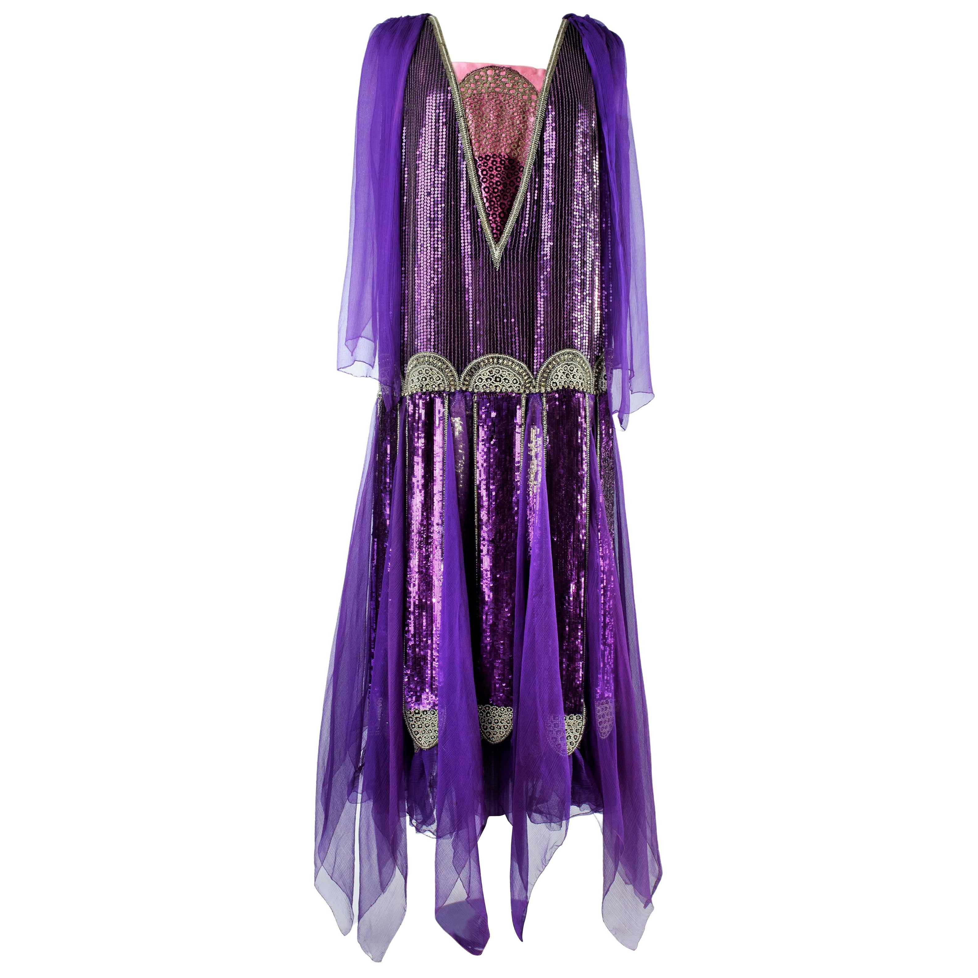 A Paul Poiret Ball Gown in Sequined Silk Crepe and Satin - France Circa 1925