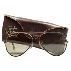 Vintage Ray Ban Vintage Braune Aviator-Sonnenbrille aus Leder, austauschbar, 62 B&L