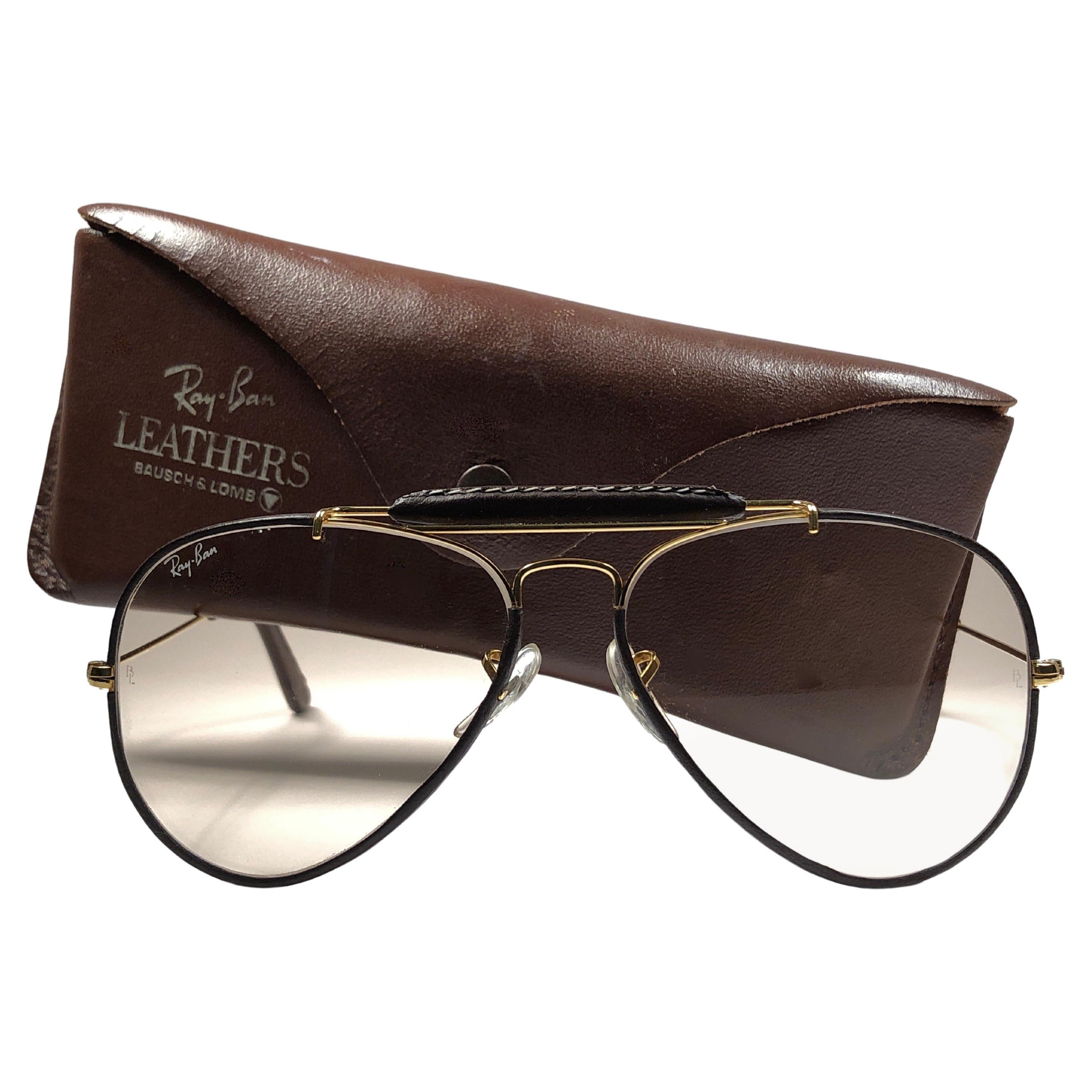 New Ray Ban Leathers Brown Outdoorsman 58Mm Light Lenses B&L USA Sunglasses  For Sale at 1stDibs