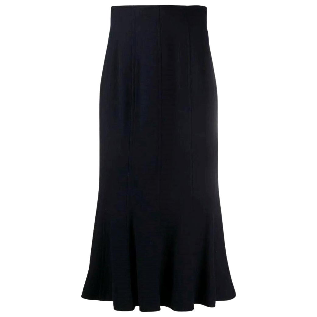 90s Chanel Vintage blue wool midi skirt For Sale
