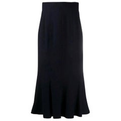 90s Chanel Vintage blue wool midi skirt