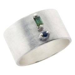 Sapphire and Tourmaline sterling silver Wide Ring 