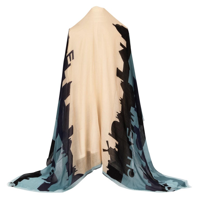 New Chanel Cashmere Paris Skyline Scarf Shawl For Sale at 1stDibs