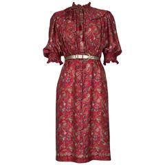 1980's Emanuel Ungaro Crimson Herron Print Dress & Jacket