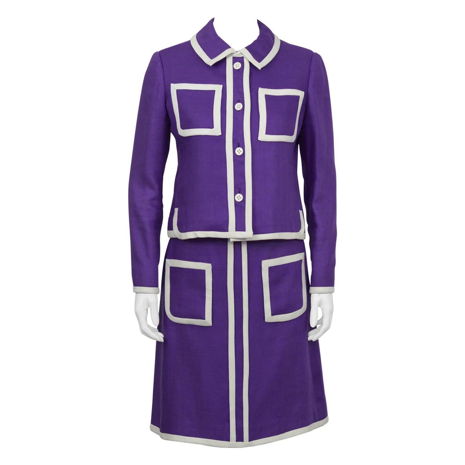 1960's Donald Brooks Purple Linen 3-Piece Skirt Suit For Sale