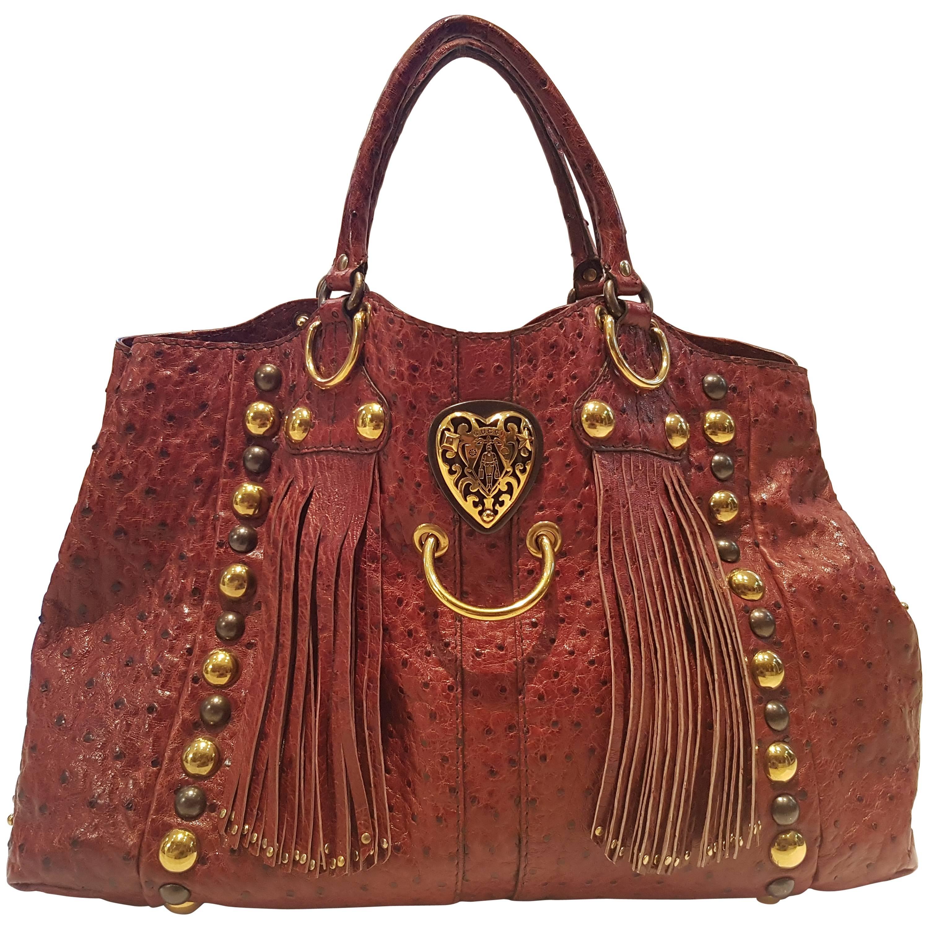 Gucci Babouska Red Ostrich Bag