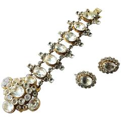 Edwardian baroque gilt and paste bracelet, with matching earrings