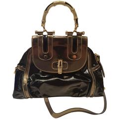 1990s Gucci Bamboo black metallic silver bag 1
