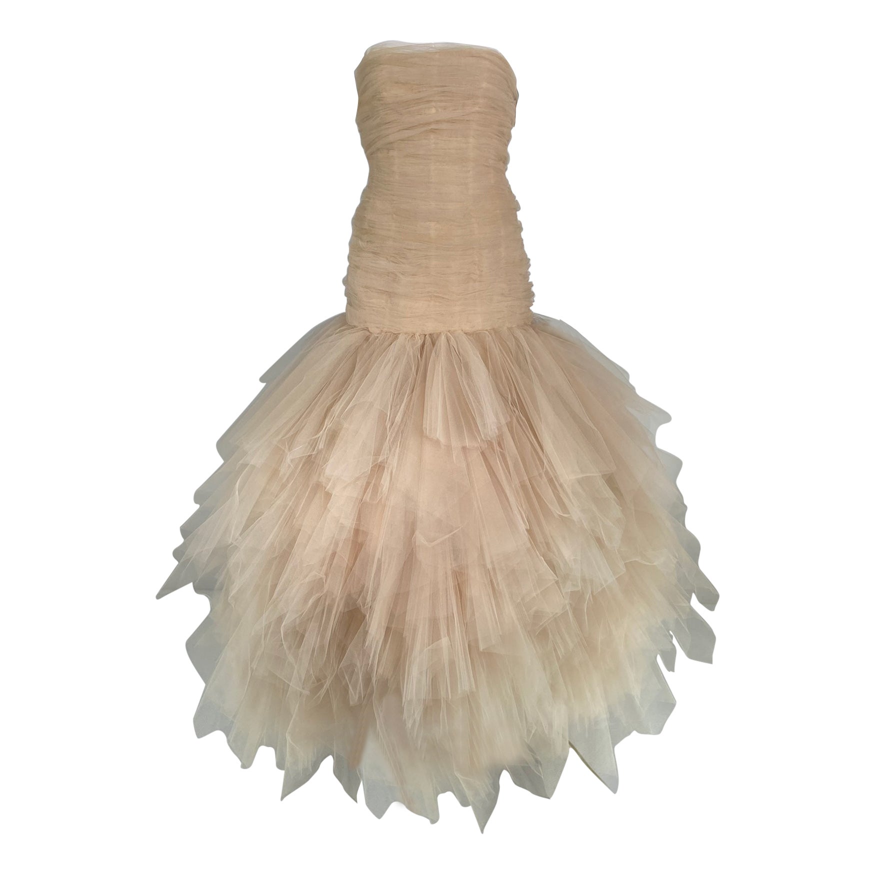 Oscar de la Renta Runway Champagne Layered Tulle Strapless Gown 2007 