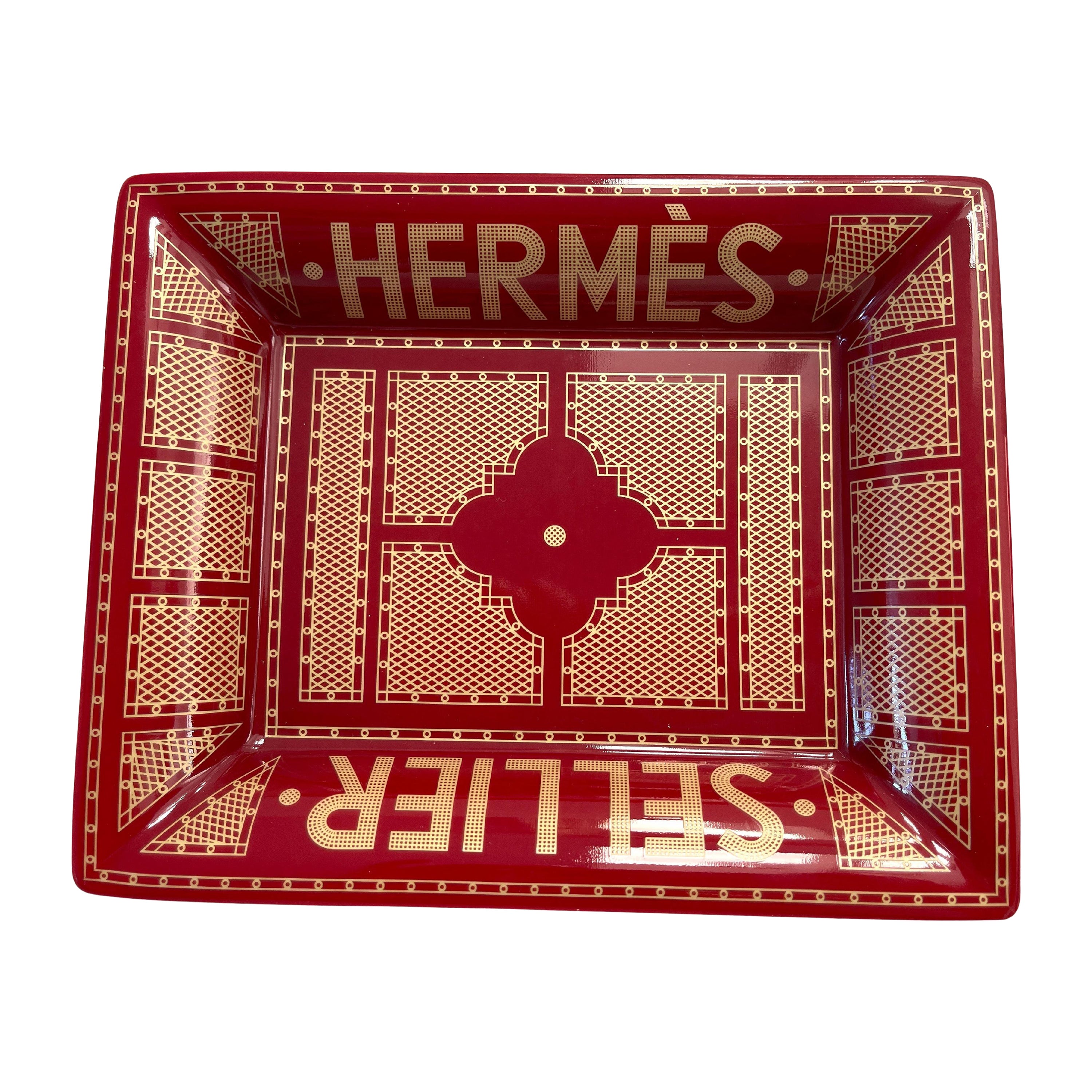 Hermes Sellier Change Porcelain Tray Red Rouge Gold
