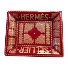 Used Hermes Sellier Change Porcelain Tray Red Rouge Gold