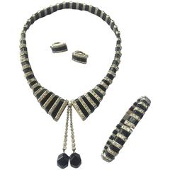 D.R.G.M black bakelite and paste Art Deco parure 12