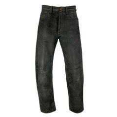 CUSTOM MADE Size 30 Charcoal Leather Button Fly Casual Pants