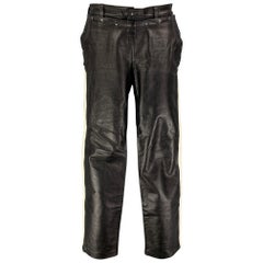 CUSTOM MADE Size 33 Black White Vertical Stripe Leather Casual Pants