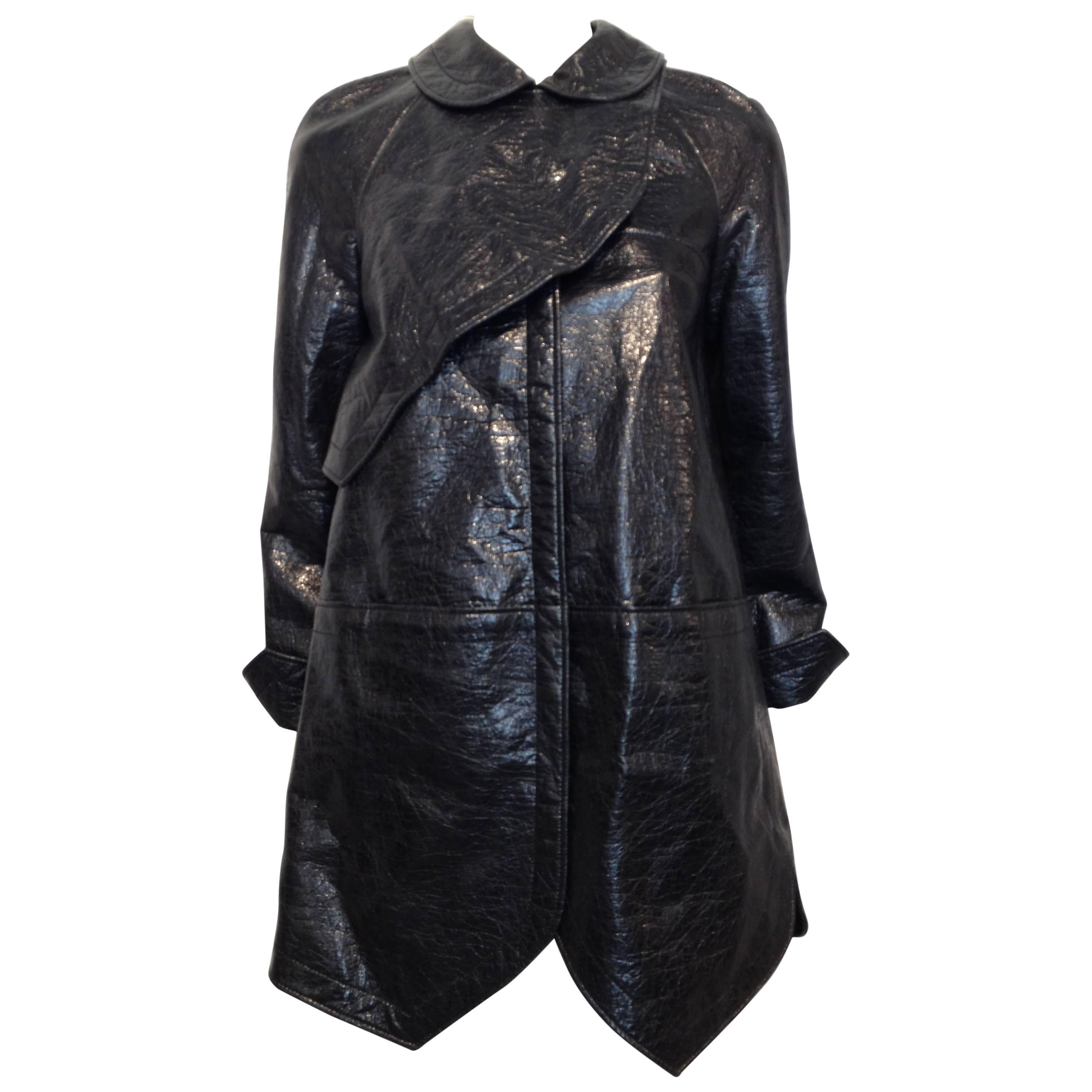 Balenciaga Black Shiny Textured Coat Size 36 (4)