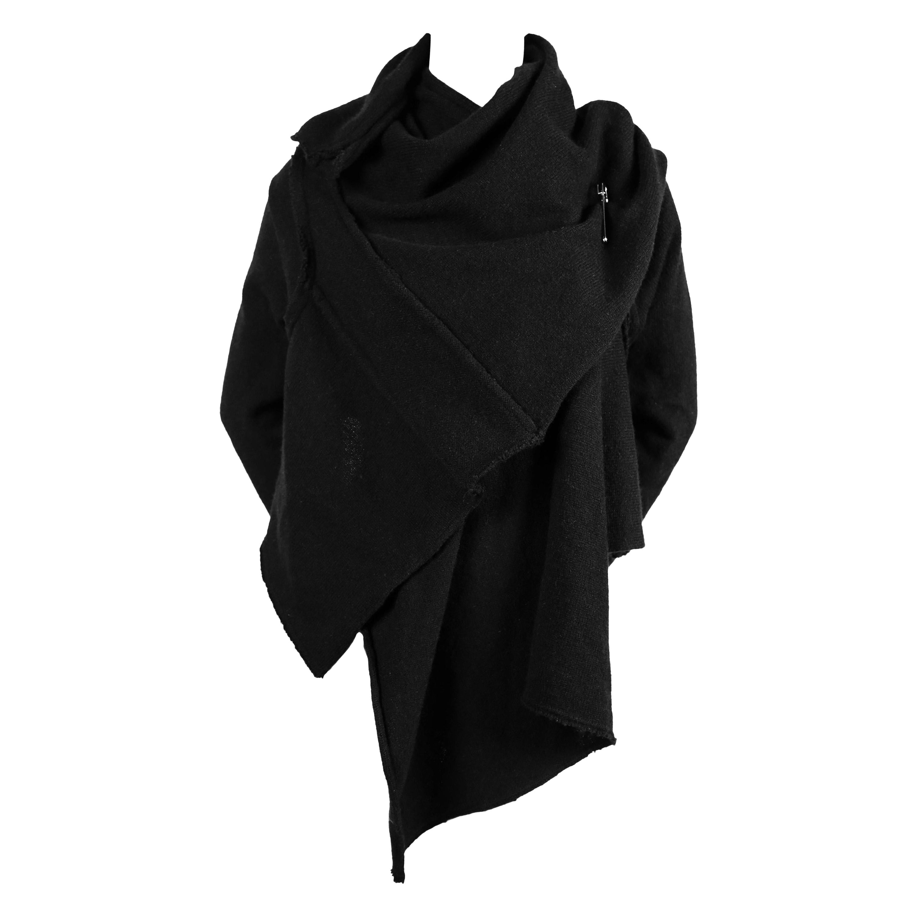 2003 COMME DES GARCONS asymmetrical black wool wrap sweater with raw ...