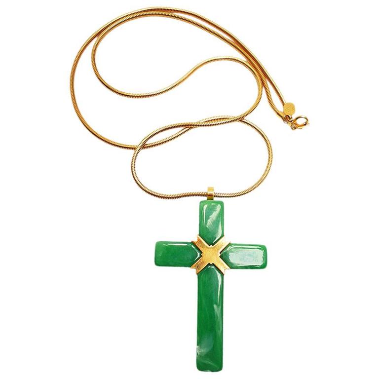 1975 Givenchy Jade Green Cross Necklace 