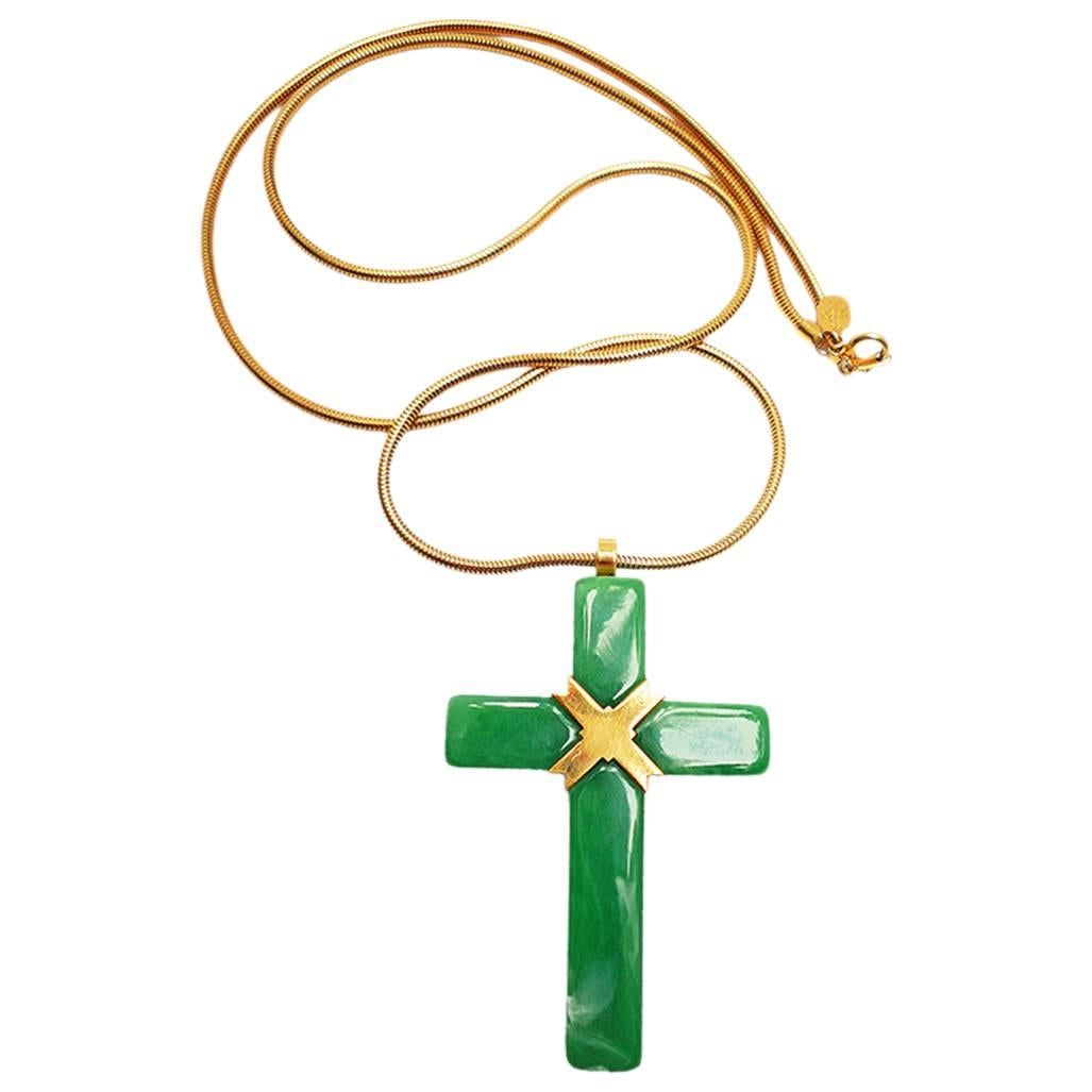 1975  Givenchy Jade Green Cross Necklace