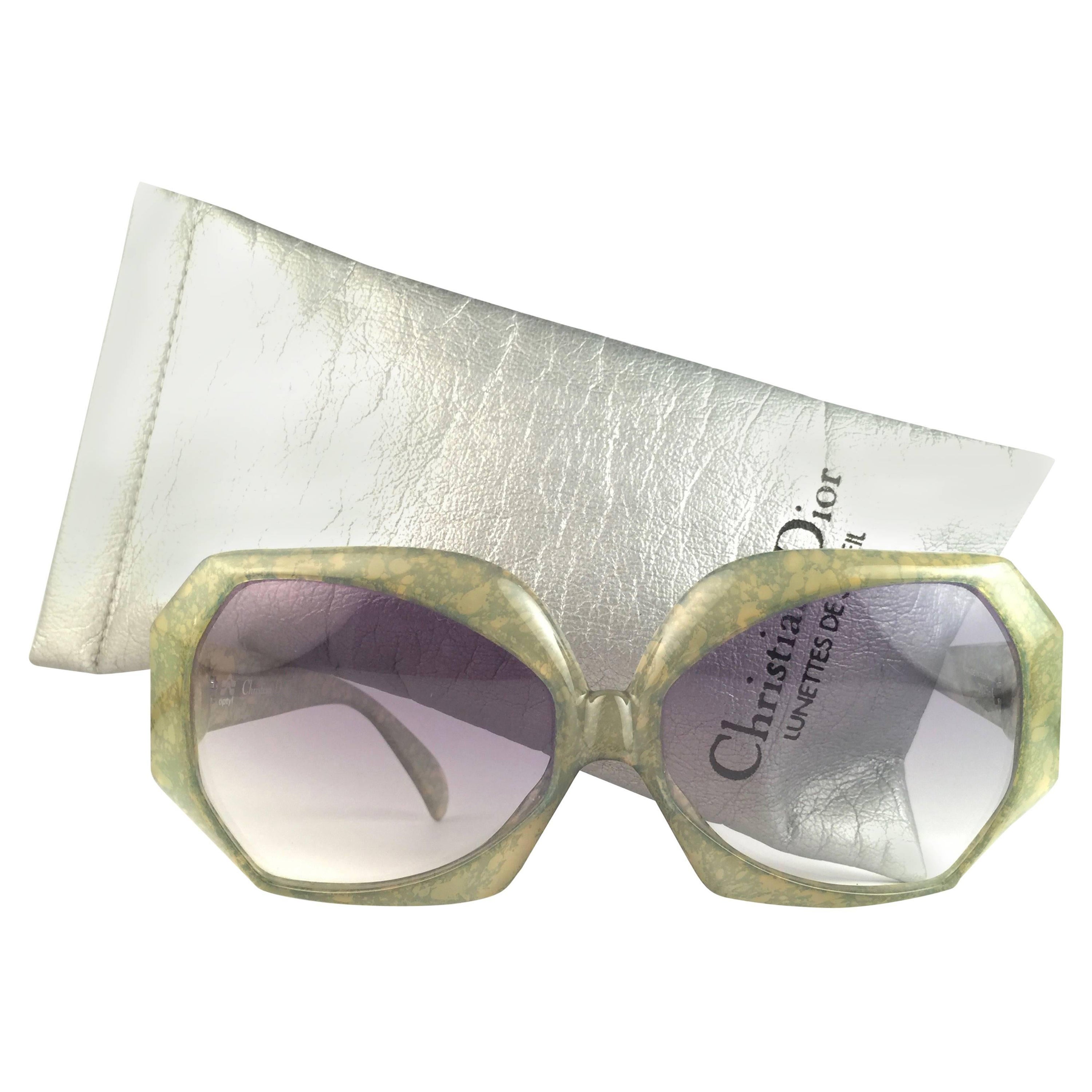 New Vintage Christian Dior 2025 60 Jaspe Green Jerry Hall Optyl Sunglasses For Sale