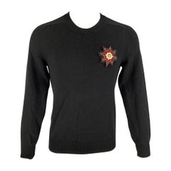 ALEXANDER MCQUEEN Size S Black Applique Cashmere Crew-Neck Sweater