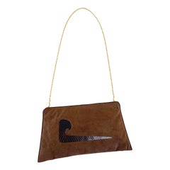 1970s Pierre Cardin Brown Ultra Suede Snakeskin Logo 70s Bag Clutch Crossbody