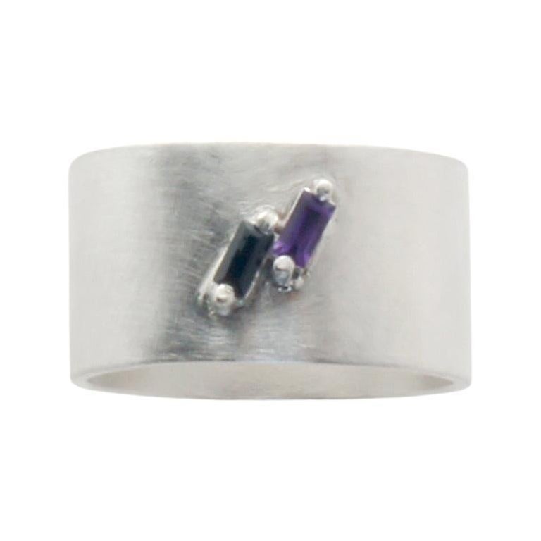 Amethyst and Spinel sterling silver Wide Ring  