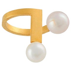 Freshwater Pearl Sterling Silver Gold-Plated Structure Curve Ear cuff Earring