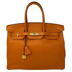 Hermes Orange Birkin 35 Bag 