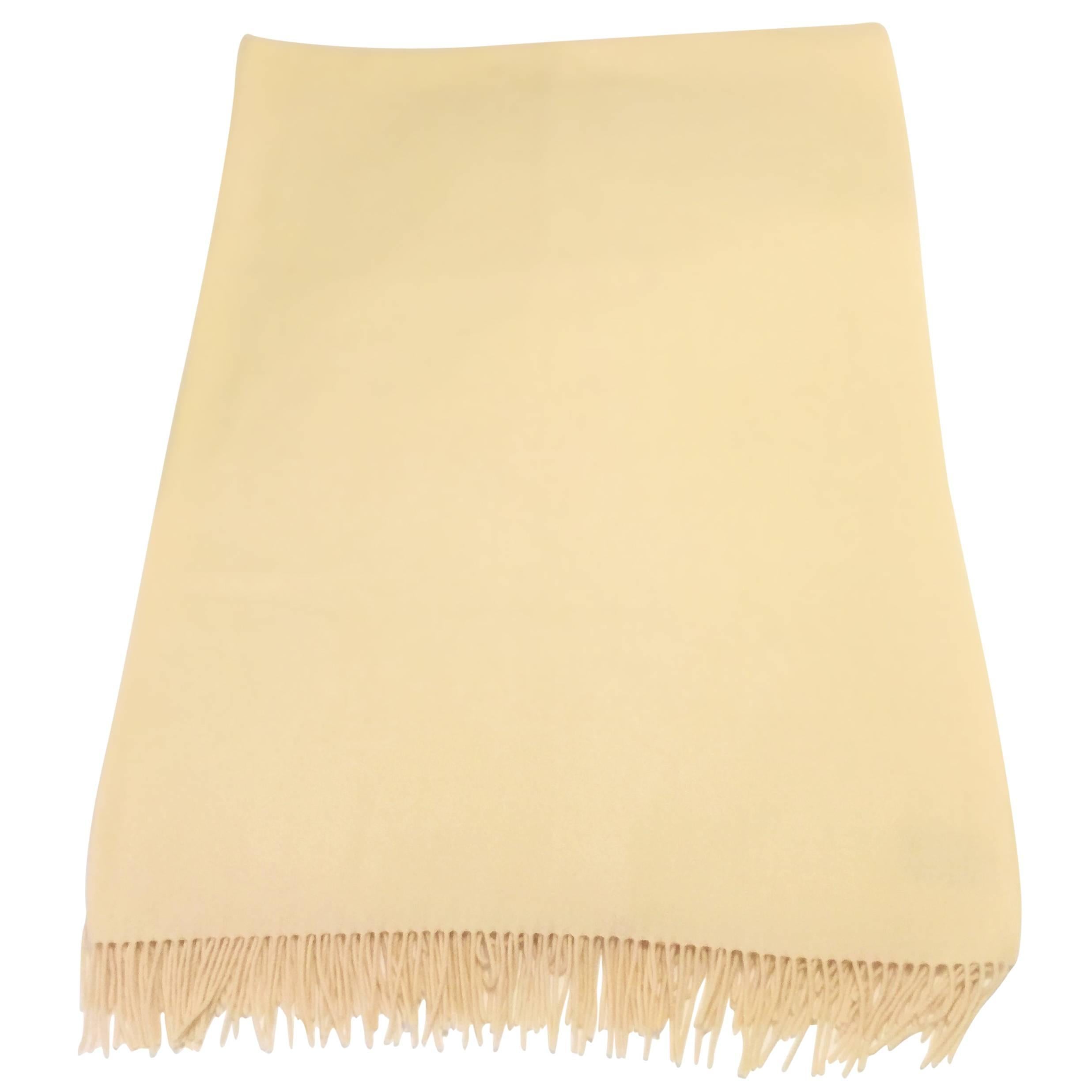 Hermes Paris Cream Cashmere Fringe Blanket