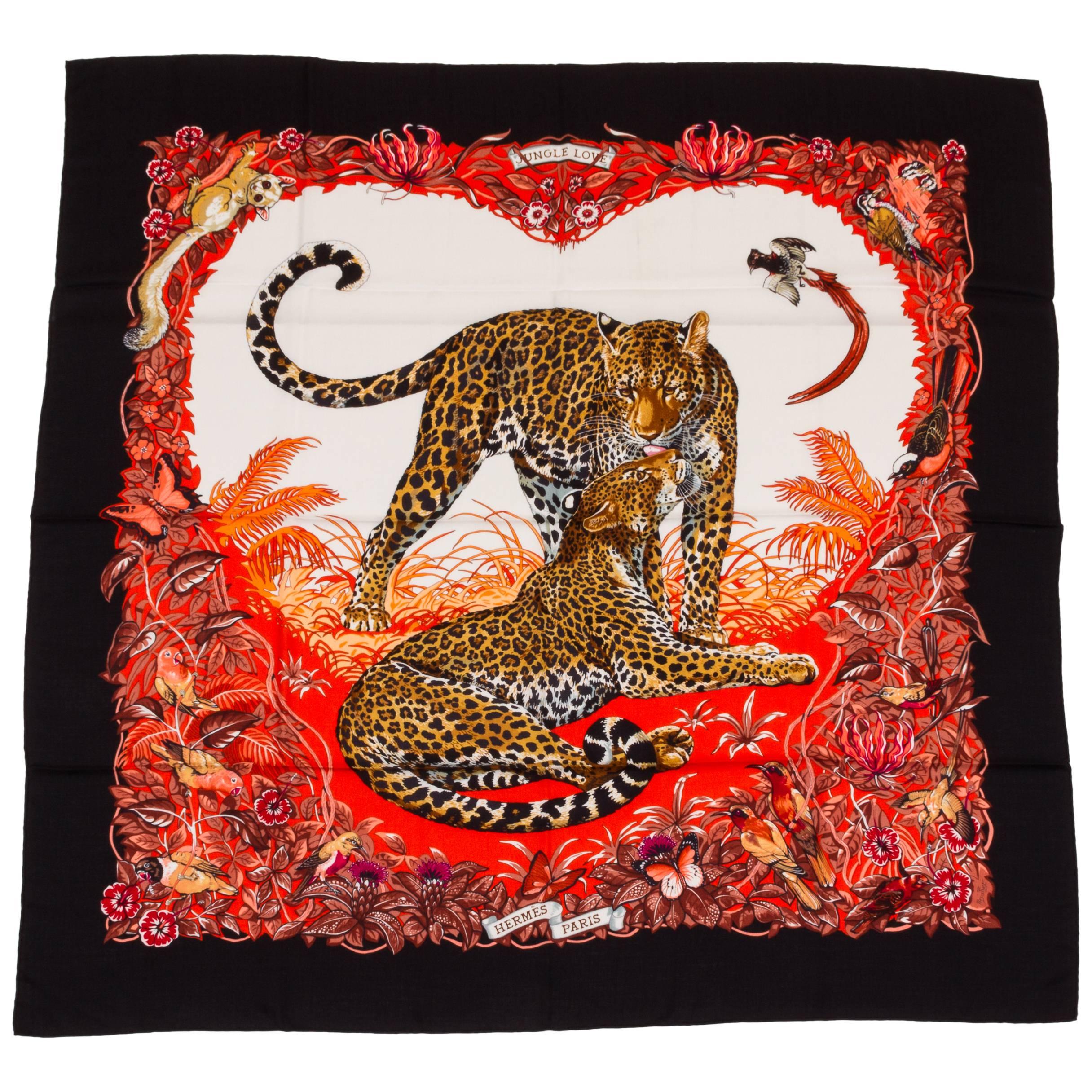 Hermès Cashmere 55" Black Jungle Love Shawl